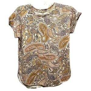Cupio Paisley Knit Short Sleeve Casual Shirt Large Breathable Rayon Poly Blend